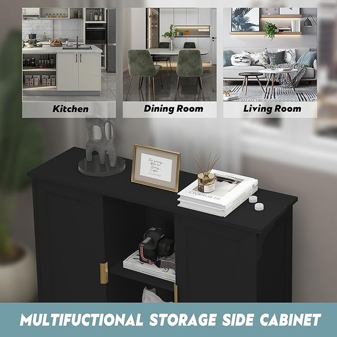 TaoHFE Black Buffet Cabinet,Modern Narrow Sideboard Buffet Cabinet Wooden Side Table with Storage,Black Accent Cabinets for Living Room