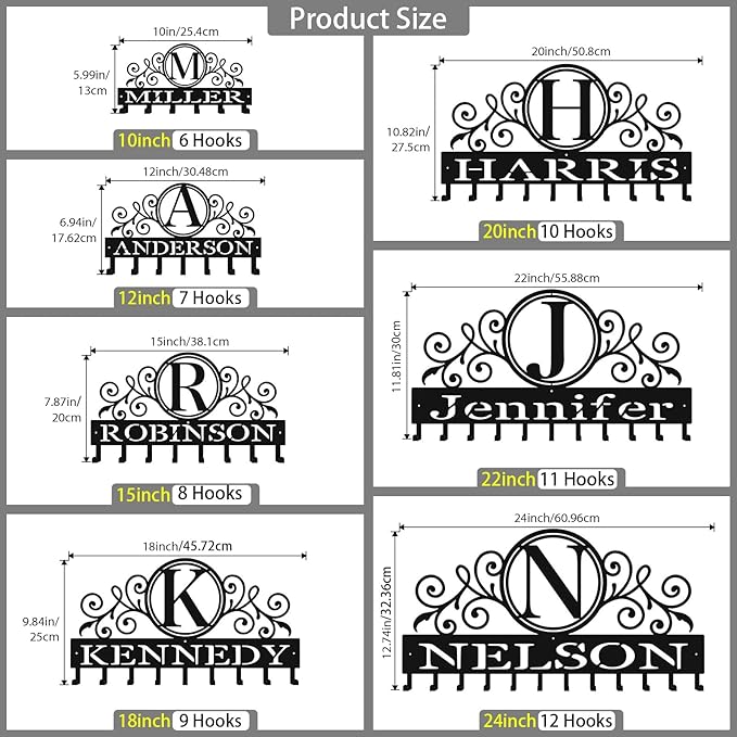 Personalized Key Hooks for Wall,Custom Initial Name Key Holder Wall Mounted,Fashion Monogram Coat Rack,Metal Key Hanger with Hooks,Key Rack Organizer for Entryway,Hallway,Doorway