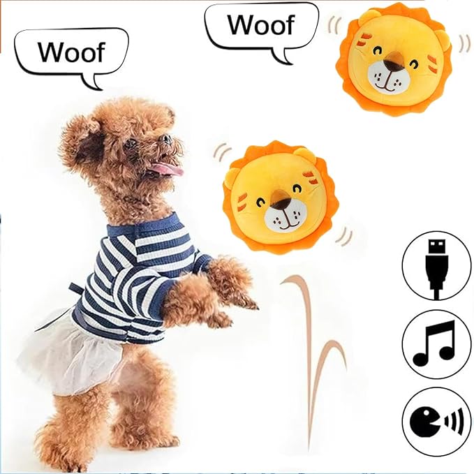 Active Moving Pet Plush Toy, Interactive Dog Toys Pet Bouncing Balls, USB Rechargeable Interactive Washable Cartoon Pig Plush Sound Electronic Dog Toy, Small Cute Squeaky Pig Dog Toy (Lion)