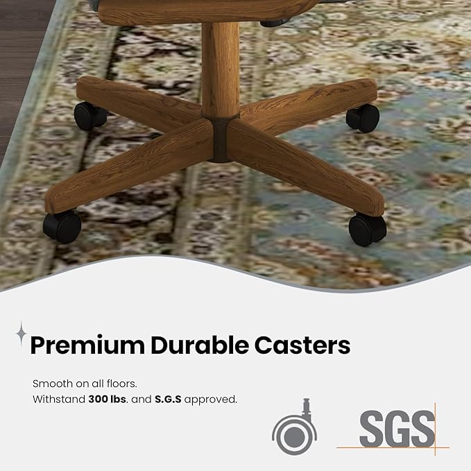 Chromcraft Douglas Set of 4 Casual Dining Chairs Classic Swivel Tilt Dinning Chairs with Casters, Wooden Arm Metal Pedestal Base Chairs with Rolling Wheels for Kitchen & Dining Room