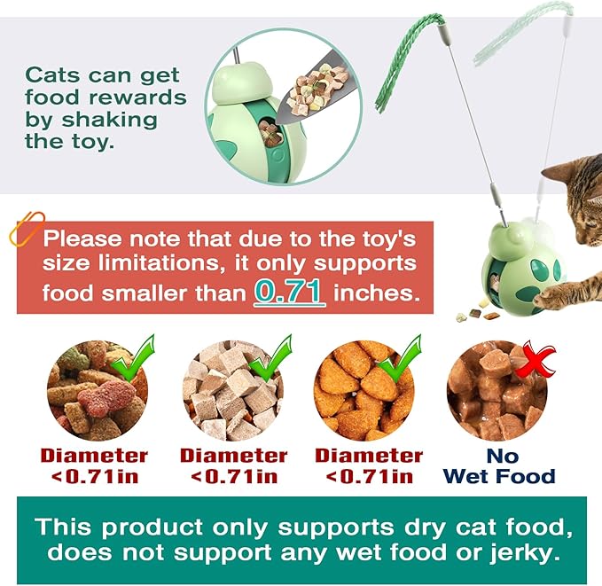 Interactive Cat Toys,Tumbler Design with High-Bounce Teaser Wand,Food Dispense Function for Slow and Healthy Feeder,Suitable for Kittens,Young and Adults Cats on Safe,Funny Play