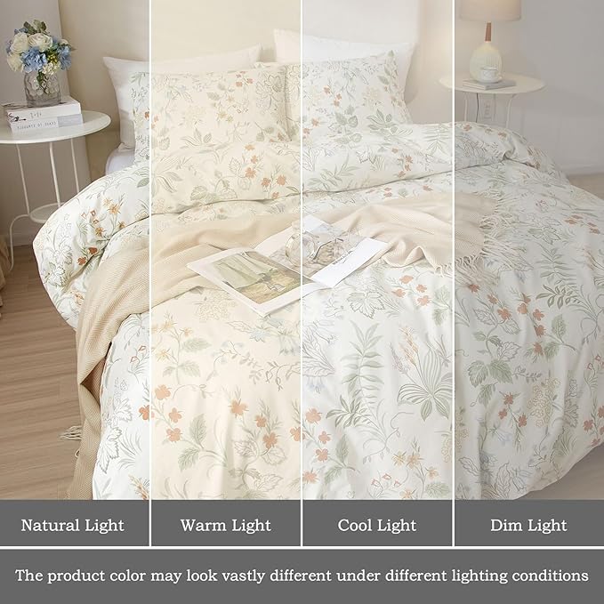 EAVD Fresh Vintage Floral Comforter Set Twin XL White Soft Microfiber Garden Leaves Floral Bedding Comforter Set with 2 Pillowcases Reversible Cottagecore Botanical Comforter Set for Girls Women