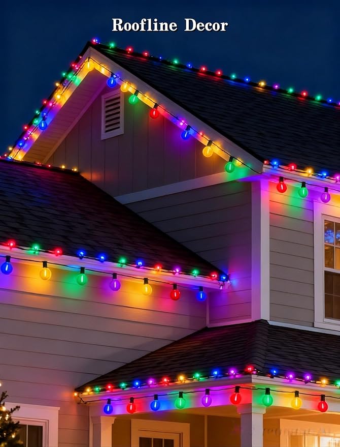 50Ft Outdoor Clear Multicolor Lights, LED G40 Globe Patio String Lights with 25 0.6W Colorful Bulbs(2 Spare), Outside Christmas Lights for Holiday Party Backyard Christmas