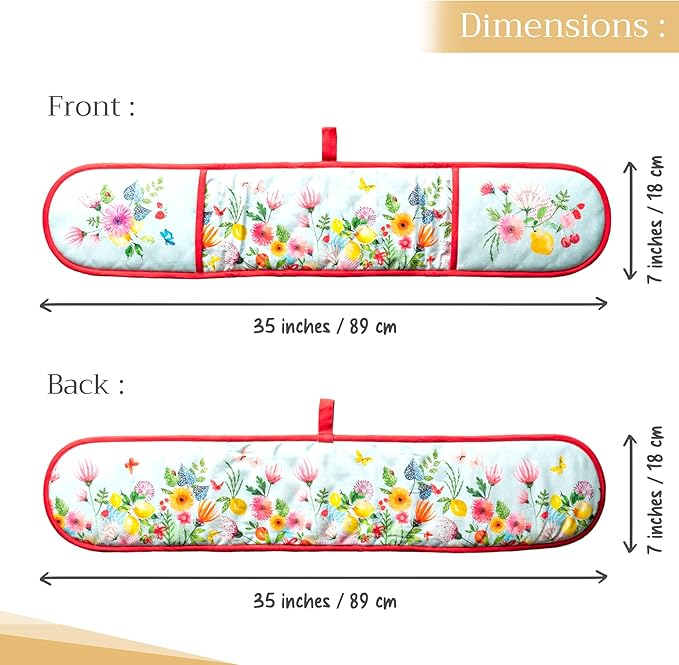 Maison d' Hermine Double Oven Mitts 100% Cotton 7"x35" Double Oven Mitt BBQ Cooking Gloves with Loop, Baking, Grilling, Handling Hot Pans, Jardin D'Ete - Mint - Spring/Summer