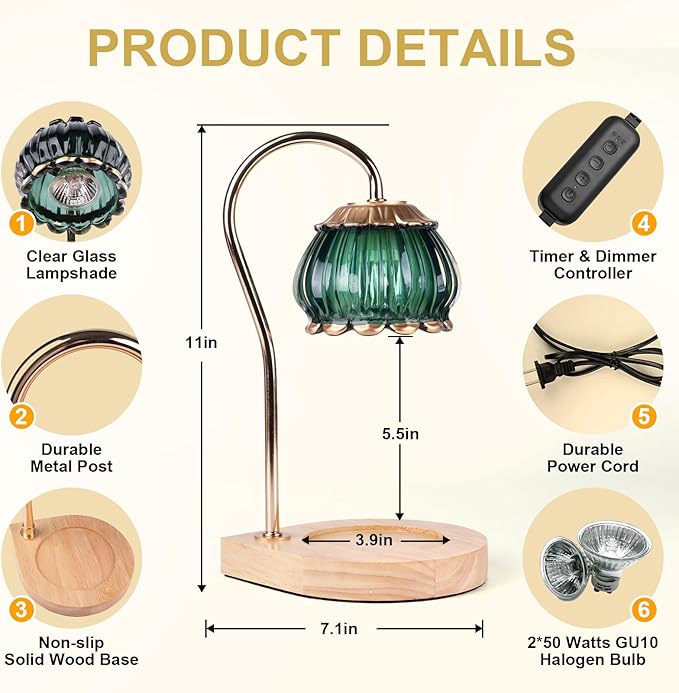 Candle Warmer Lamp with Timer,Dimmable Candle Warmer Light Adjustable Green Warmer Gift for Women Fragrance Candle Holders for Home Decorations,Christmas Gifts