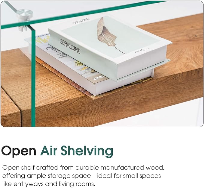 ivinta Glass Console Table with Storage, 31.5'' Modern Narrow Entryway Table with Storage Shelves for Living Room, Hallway, Foyer, Bedroom or Small Spaces 5103 (Natural)