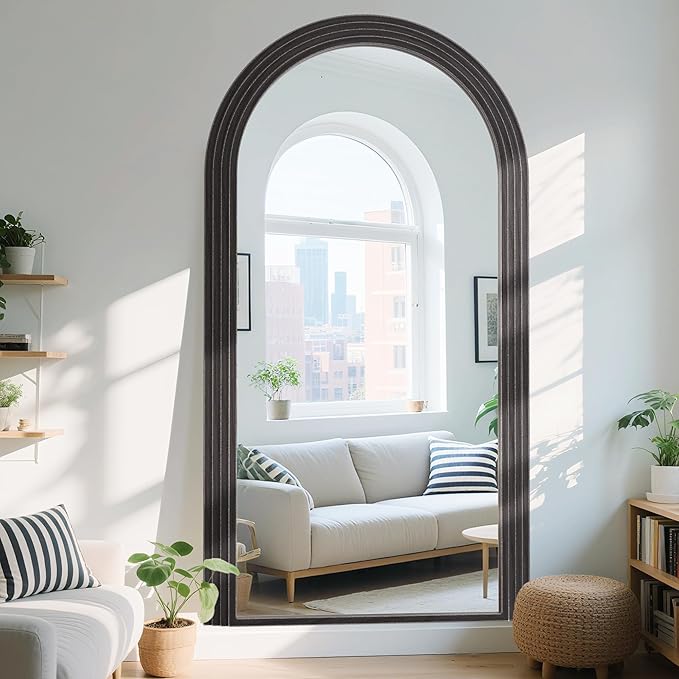 Antok Full Length Mirror 76"×41" Floor Mirror Standing Tall Mirror, Arched Stand up Large Wall Mirrors, Freestanding Full Body Mirrors for Bedroom Living Room Wood Vintage Style Black