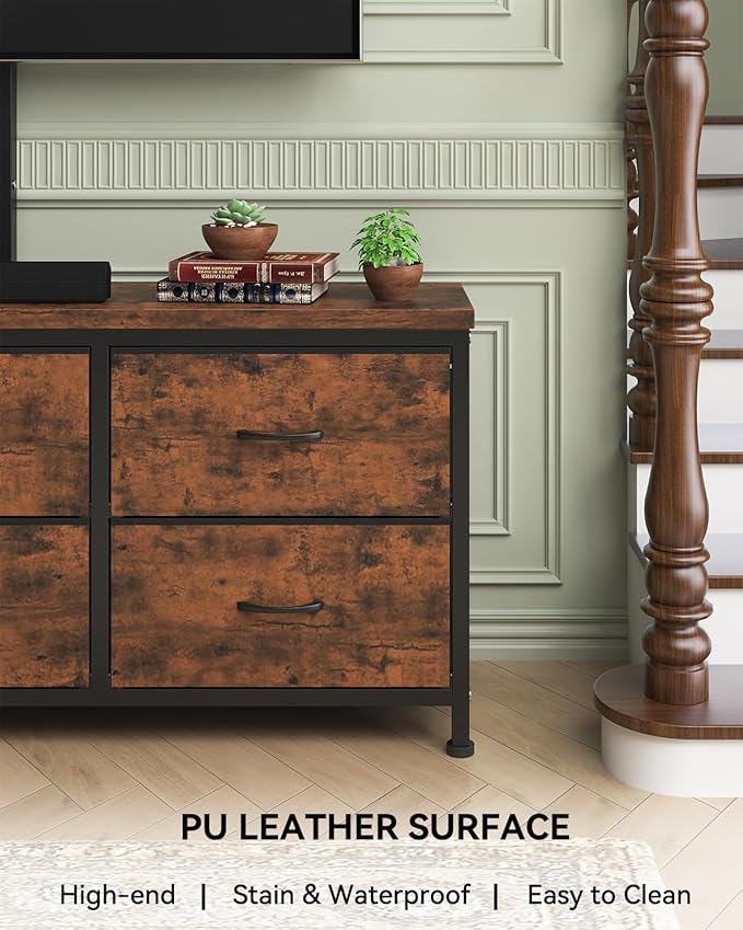 TV Stand with Mount, Fabric Dresser with 6 Drawers for 32/45/55/60/65/75 inch TVs, Dresser Entertainment Center, Modern Media TV Console Table