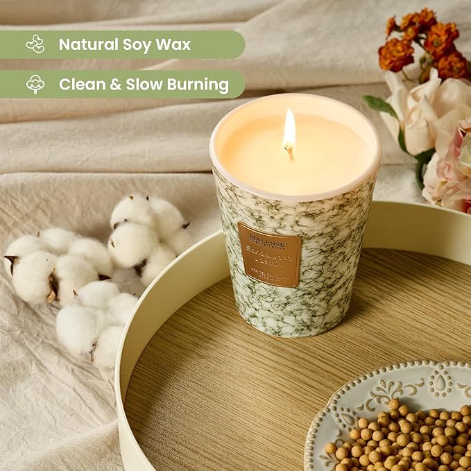 M&SENSE Sandalwood Jasmin Scented Soy Candle, 3 Wick Highly Scented 14.1 Oz 80H, Aromatherapy Christmas Gift for Women and Men