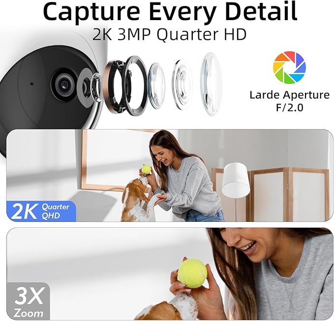 Rraycom 2K Pan/Tilt Security Camera for Baby Monitor, 5G Dog Camera w/Motion Detection&Crying Detection, 2-Way Audio, Siren, Night Vision, Motion Tracking,Cloud & SD Card Storage, Works/Alexa,3Pack
