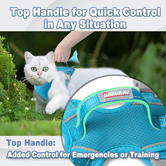 Cat Harness and Leash Set Escape Proof for Kitten Walking, Soft Adjustable Top Handle Vest Harnesses for Cats, Easy Control Breathable Reflective Small Medium Large, Blue,XXS
