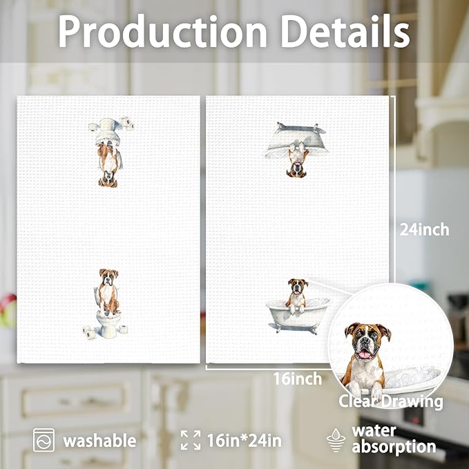 Funny Boxer Dog Hand Towels Set of 2, Cute Puppy Pet Decor for Bathroom, Gifts for Boxer Dog Owners Lovers, Funny Pet Lovers Gifts Toilet Hand Towels for Bathroom Washroom, 16x24In