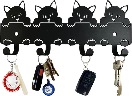 YXE Metal Key Holder Wall Mount, 8 Hooks, Key Organizer Rack for Kitchen, Entryway, Hallway, Bedroom, Black (M4)