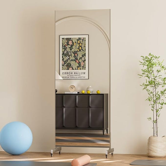 brisafe 67"x28" Ultra-Light Mobile Floor Mirror with 360° Wheels, 0.04mm Shatterproof Nano Film for Home Gym/Yoga/Dance Studio & Commercial Use | 60% Insurance Savings | Silver