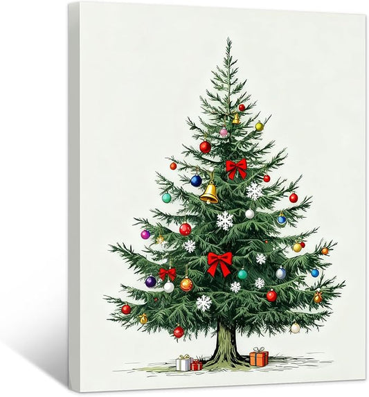 Framed Christmas Pictures Wall Decor,Vintage Pine Tree Prints,Winter Christmas Canvas Wall Art Decoration for Bedroom Bathroom Living Room Rustic Xmas Holiday Gifts (Christmas Tree 8, 11'' X 14'')