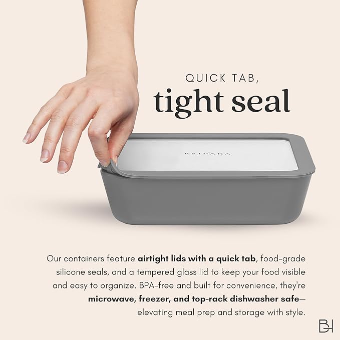 Ceramic Coated Glass Food Storage Container | No PTFE, PFOA, PFAS, and BPA | Reusable Non Toxic Meal Prep Container with Glass Lid | Easy To Store | 6 Piece Food Prep [Smoke]