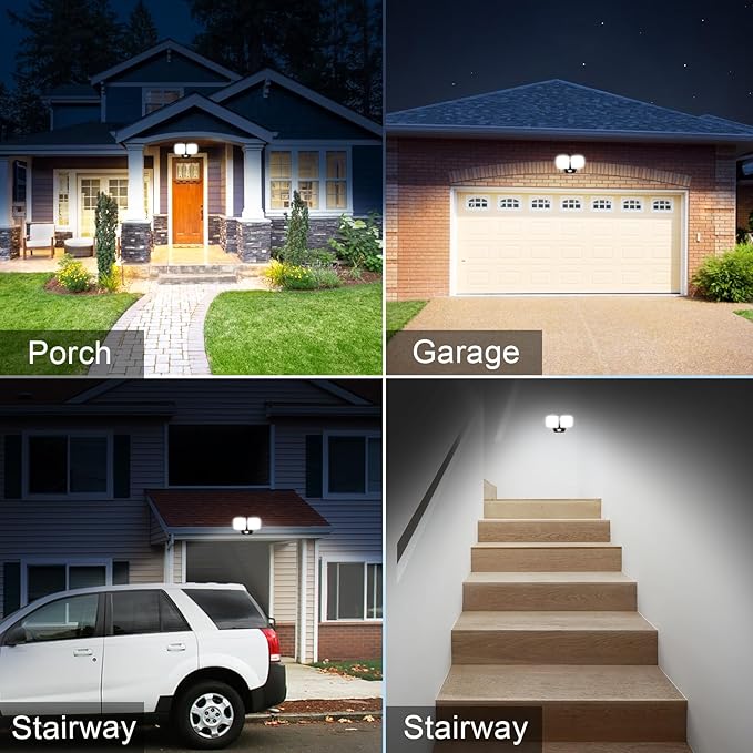 Battery Powered Motion Sensor Security Light(2 Pack),5000K 1000LM High Brightness,6 -Month Battery Life,No Wiring Installation,49FT Sensing Distance,Indoors or Outdoor Used