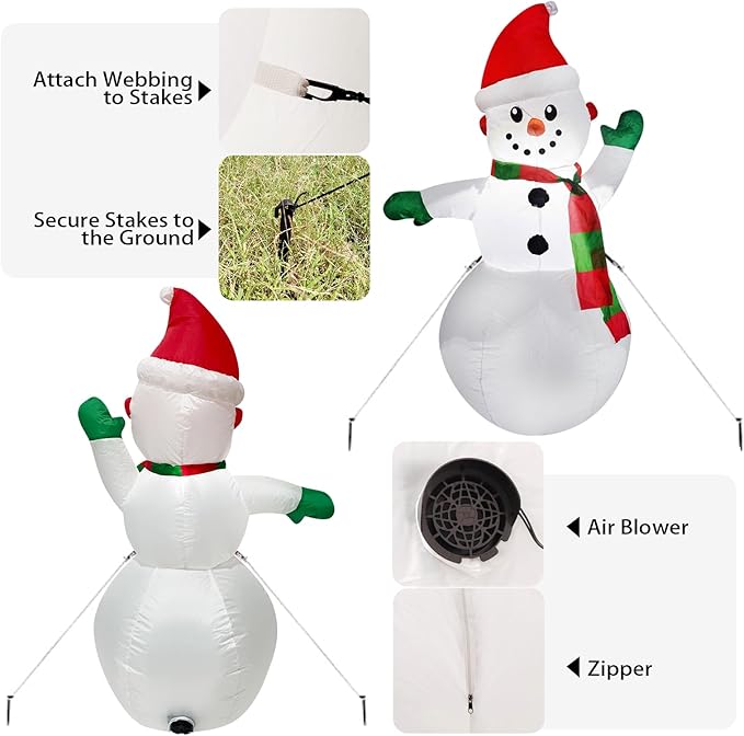Mimi Funn 4FT Christmas Snowman Inflatables Blow Up Yard Decorations, Christmas Blow Up Snowman with Colorful Scarf for Indoor Outdoor Yard Garden Decorations