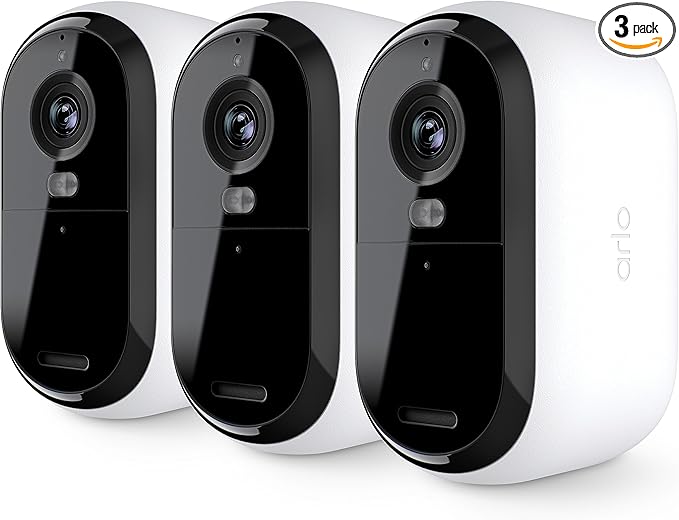 Arlo Essential Security Camera 2K | Outdoor - Indoor | 2nd Gen | Wireless with Spotlight, 2-Way Audio, Color Night Vision, Live Stream, Motion Activation, Real Time Notifications - White, 3 Cameras