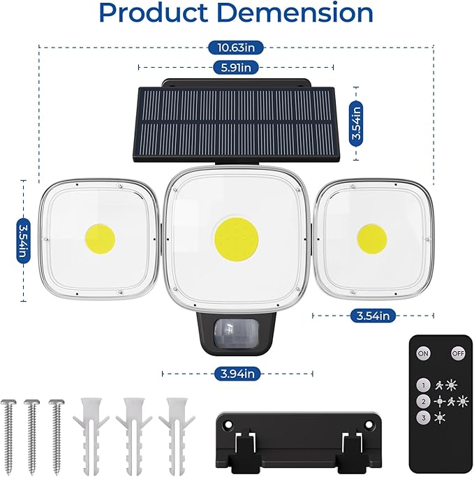 CINOTON Solar Motion Sensor Outdoor Lights, 3 Modes LED Security Flood Light with Remote Control, IP65 Waterproof Solar Powered Outside Wall Lighting for Garden Patio Garage Yard Entryway Black 2 Pack