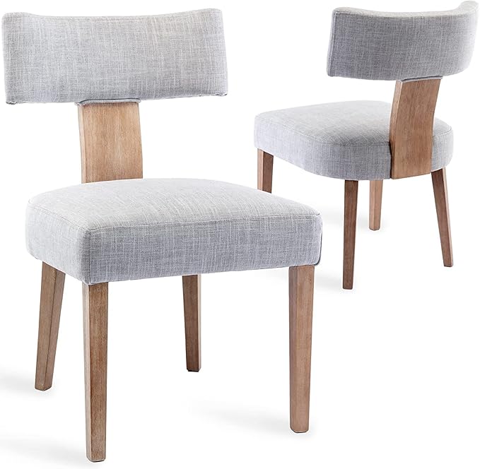 Linen Dining Chairs Set of 2 Modern Dining Chair with Wood Legs, Upholstered Dining Chairs for Dining Room, Kitchen, Vanity, Living Room, Grey