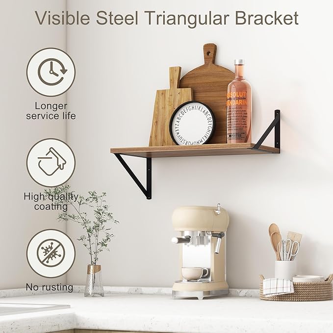 Fun Memories 20 Inch Floating Shelves, Deep Wall Shelves for Kitchen, 20 x 10 Floating Shelf for Living Room, Bedroom, Farmhouse Floating Shelves for Home Decor Storage, Walnut, Set of 2