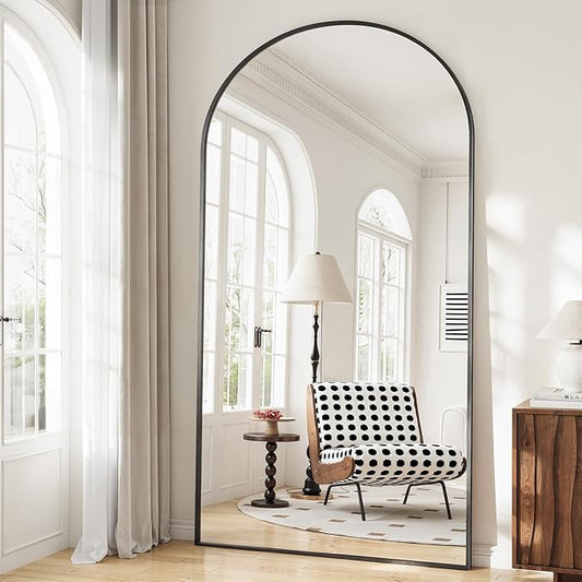Oversized Full Length Mirror, 38"x77" Large Arched Floor Mirror Full Length with Stand, Room Decor Big Full Body Mirror with HD Tempered Glass Aluminum Frame for Bedroom Living Room, Black