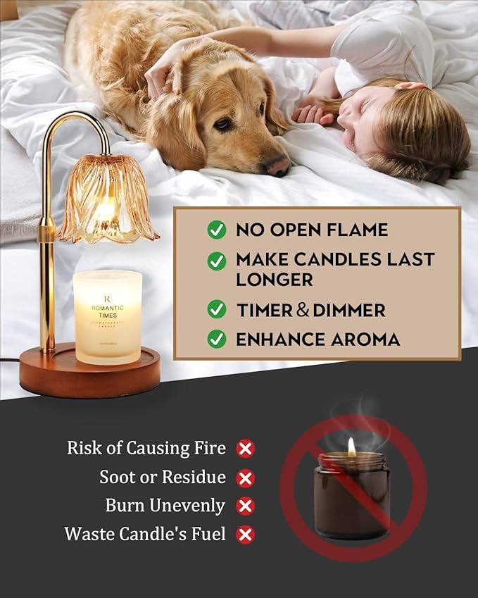 Candle Warmer Lamp, Gold Candle Lamp Warmer with Timer & Dimmer with 2 Bulbs, Birthday Gifts for Women Mom, Christmas Gifts, House Warming Gift New Home Bedroom Decor, Height Adjustable