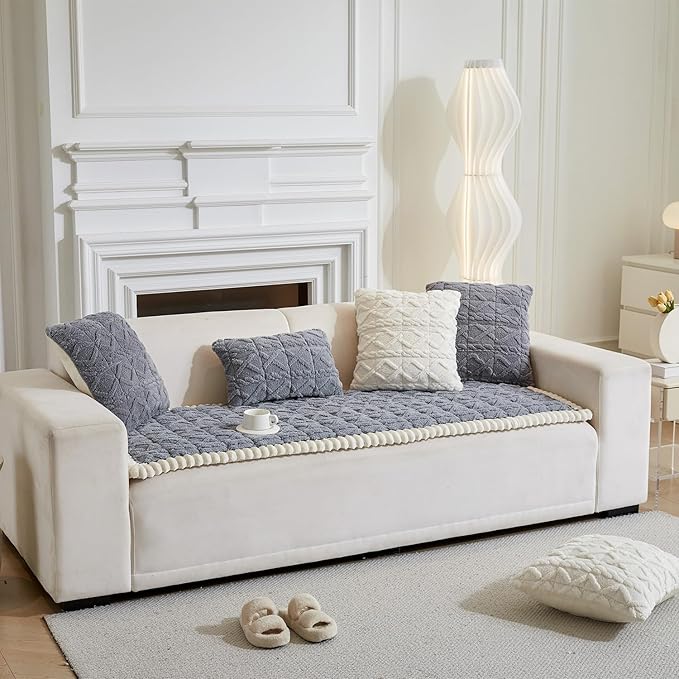 Couch Cover for Dogs Fuzzy Sofa Covers for Pet, Geometric Jacquard Coral Pet-Friendly Washable Non-Slip Sofas Slipcover Cushion Protector Pets Mat Dog Bed Mats