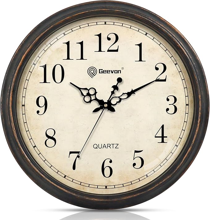 Geevon Vintage Wall Clock, Silent 18" Non Ticking Retro Round Clock Quartz Decorative Battery Operated Wall Clock for Kitchen, Office, Bedroom, Living Room, Classroom, Decor