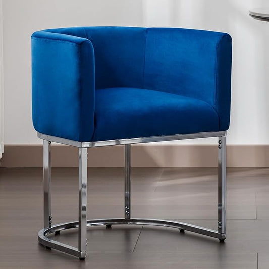 Velvet Dining Chairs Modern Barrel Arm Chairs with Chrome Metal Frame, Upholstered Kitchen Chairs 18.5" Wide Accent Chair for Living Room Dining Room Restaurant, Blue
