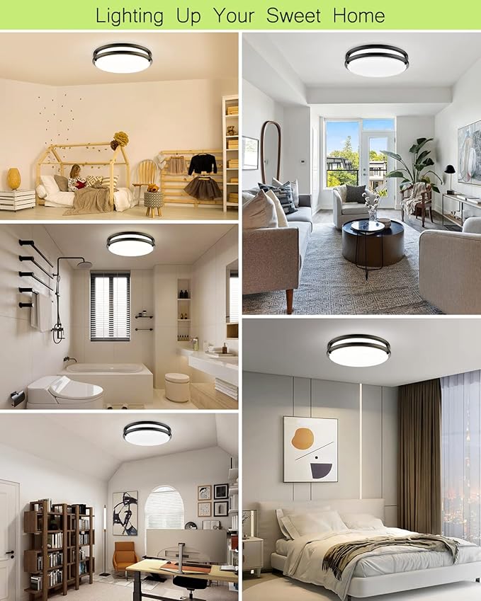 LED Flush Mount Ceiling Light Fixture - 13inch 40W[500W Equiv] 4000lm Dimmable Kitchen Light Fixtures, 3000K/4000K/5000K Black Ceiling Lamps for Bedroom, Bathroom, Hallway, Laundry, Stairwell-2Pack