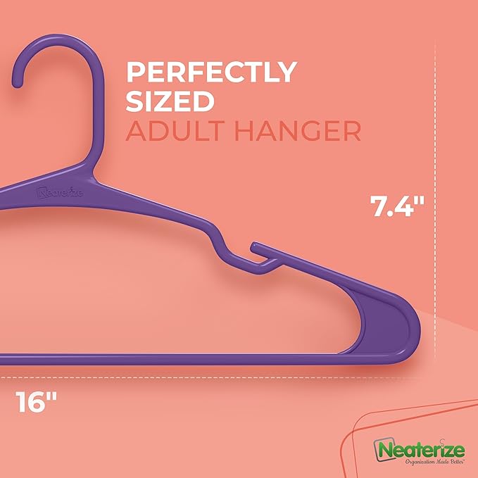 NEATERIZE Clothes Hangers 50 Pack Purple - Plastic Hangers - Ganchos Colgar Ropa