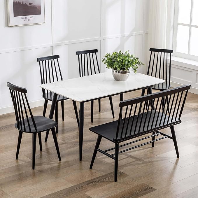 DUHOME Black Windsor Wooden Dining Chairs Set of 8, Wood Dining Room Chair Black Spindle Side Kitchen Room Country Farmhouse Chairs