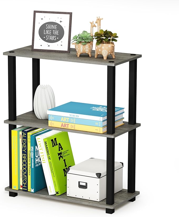 Furinno TURN-S-TUBE Storage Shelves, 3-Tier Book Shelf, Corner Shelf, Toolless Open Shelves, for Organization and Storage, Living Room, Garage, Home Office, French Oak