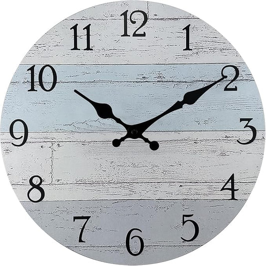 Plumeet Smaill Wall Clock, 10'' Frameless Wooden Wall Clocks with Silent Quartz Movement, Rustic Coastal Country Village Clocks Decorative for Kitchen Bedroom Living Room