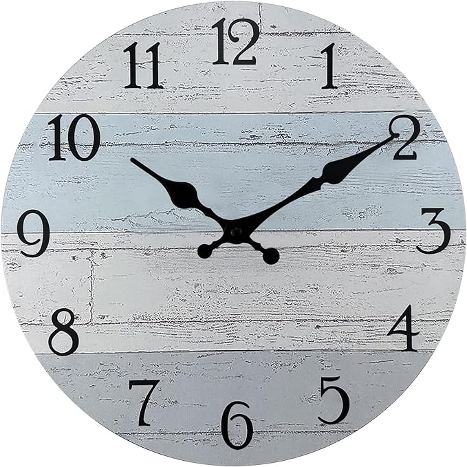 Plumeet Extra Large Wall Clock, 16'' Frameless Wooden Wall Clocks with Silent Quartz Movement, Rustic Coastal Country Village Clocks Decorative for Kitchen Bedroom Living Room