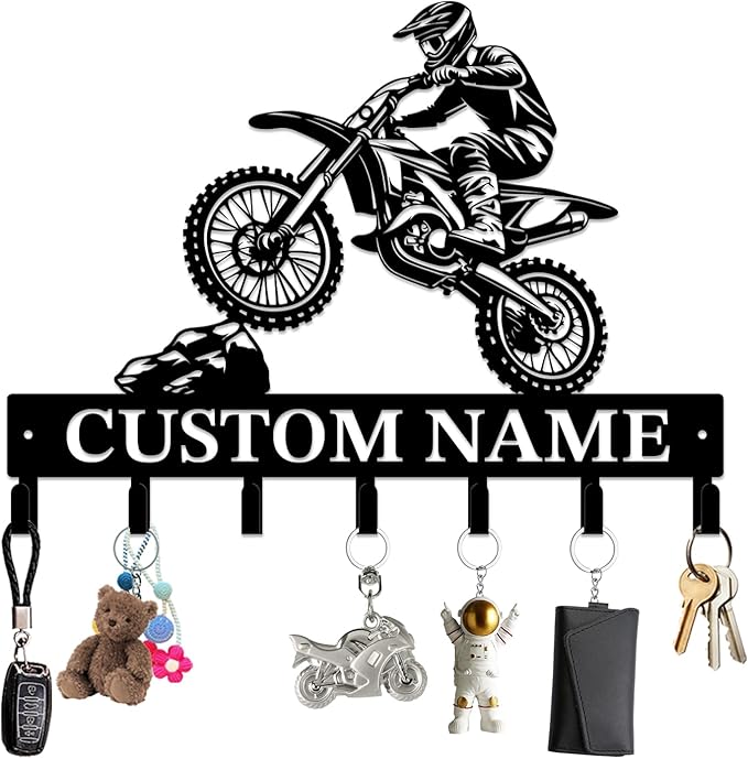 Personalized Custom Name Motorcycle Keys Hooks,Metal Motorcycle Art Clothes Keys Hooks,Metal Motorcycle Lover Wall Home Storage Decorative Keys Hooks,Key Holder Hooks for Wall (Style C)