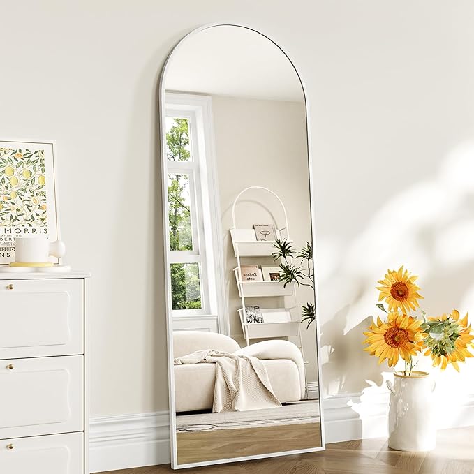 Full Length Mirror - 57" x 20" Arched Floor Mirror/Wall Mounted Aluminum Alloy Frame Full Body Mirrors for Bathroom Living Room Bedroom and Entryway, White