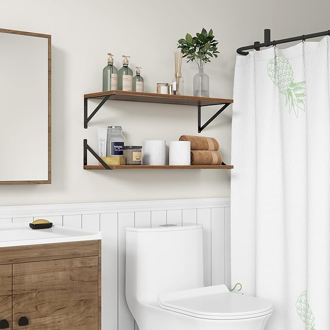 10 Inch Deep Floating Shelves, Walnut Floating Shelves 30 Inch Long, Rustic Wood Wall Shelves 30"W x 10"D, Deep Floating Shelf with Bracket, Wide Storage Shelves for Books, Living Room, Bathroom