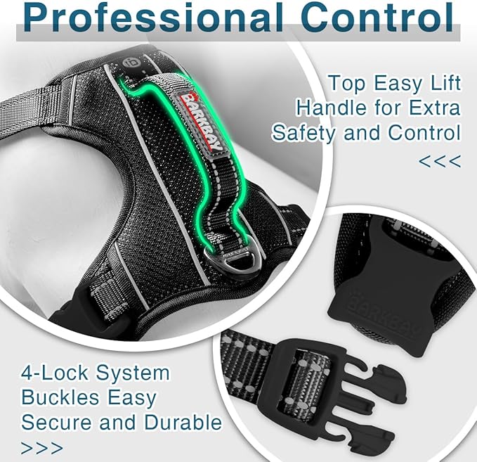 BARKBAY Dog Harness No Pull with ID Tag Pocket - Heavy Duty, Reflective, Easy Control for Large Dogs(Black,XS)