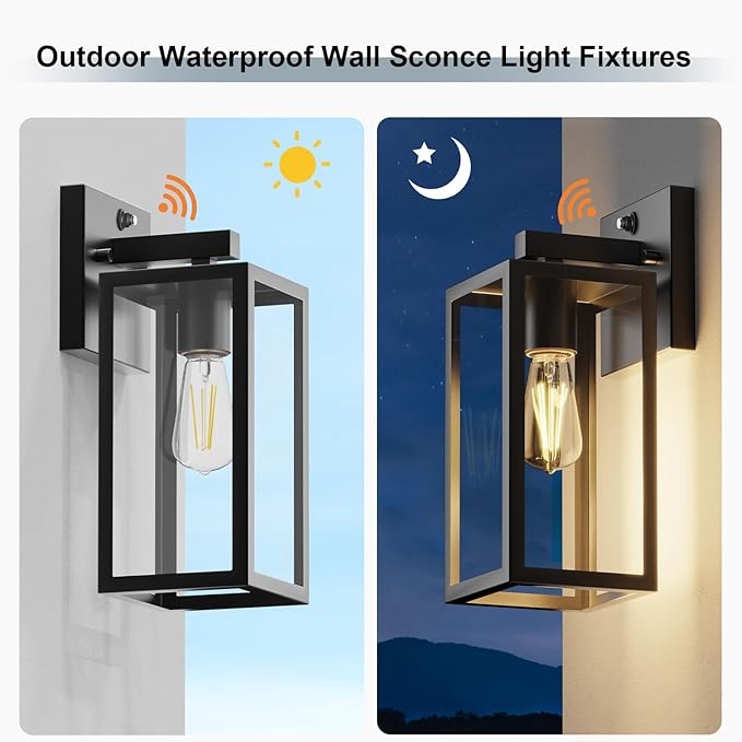 Kalium Dusk to Dawn Porch Outdoor Light, Wall Light Fixtures Waterproof Exterior Wall Sconce Light Fixture with E26 Base for Patio Entryway Hallway (Bulb not Included)