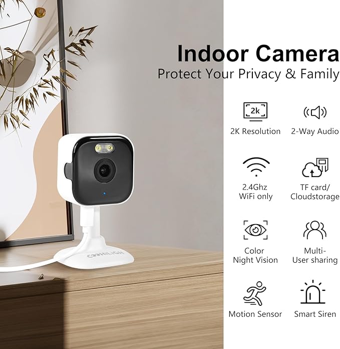 2.4G/5G Security Camera Indoor, 2K Pet Camera Indoor with Phone App, Foldable WiFi Baby Camera Motion Detection, Two-Way Talk, IR/Color Night Vision