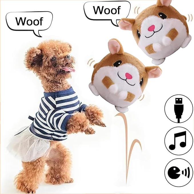 Active Moving Pet Plush Toy, Interactive Dog Toys Pet Bouncing Balls, USB Rechargeable Interactive Washable Cartoon Pig Plush Sound Electronic Dog Toy, Small Cute Squeaky Pig Dog Toy (Hamster)