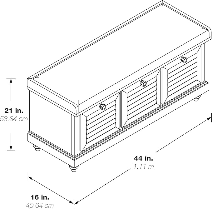 OSP Home Furnishings Dover Coastal Lift-Top Storage Bench with Shutter Face Styling, White Wash Finish with Off-White Fabric Cushion