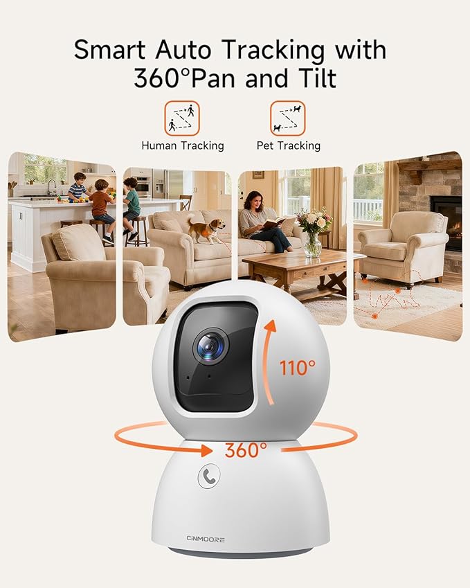 Indoor Camera, 3K Security Camera with 64GB Card, Dog/Cat/Pet Camera, 5G 2.4G Wi-Fi, Human/Pet/Facial AI Detection, 360 Pan Tilt Auto Tracking, 5MP Night Vision, Privacy Mode, Two-Way Audio
