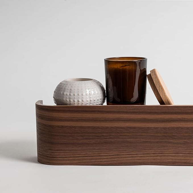 Kazai. Wall-Mounted Coat Rack 'Toke' - Modern Design with Hidden Wall Hooks - Solid Wood Veneer Panel Coat Hanger - Walnut