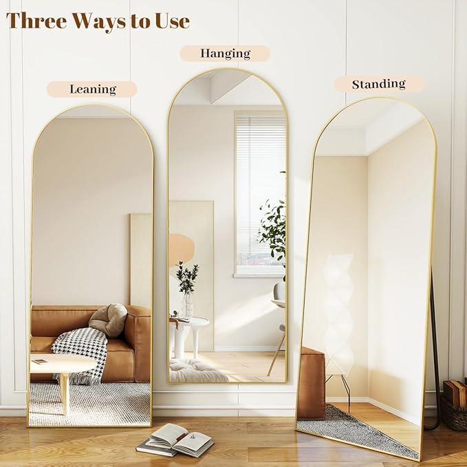 Koonmi 30"x71" Arched Full Length Mirror, Gold Large Floor Mirror with Aluminum Alloy Frame, Standing Hanging or Leaning Wall-Mounted Full Body Mirror for Living Room and Bedroom