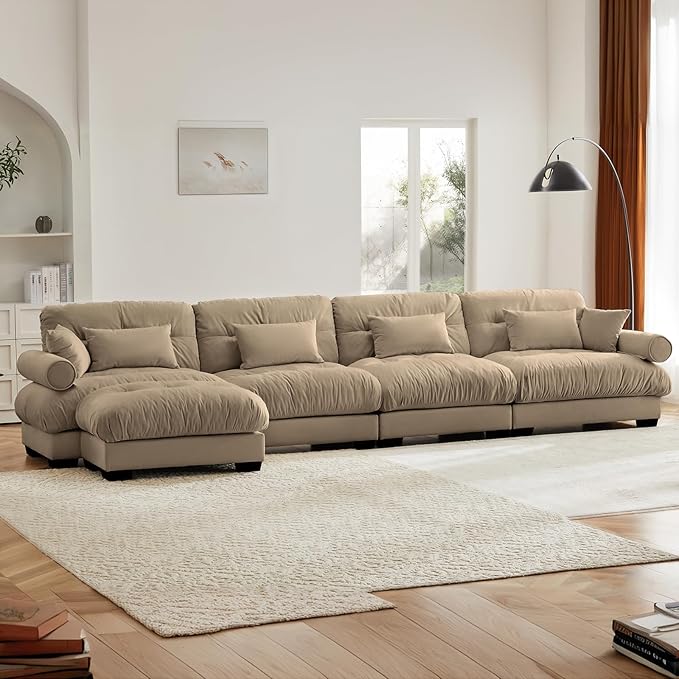 Camel Ottoman for Modular Sectional Sofa, Single Sofa, Ottoman Seat for Convertible Sectional, Velvet Sofa Couch for Living Room, Bedroom, Apartment