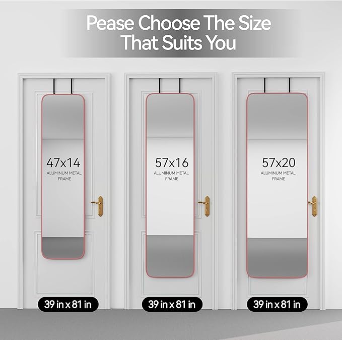 57x20 Door Hanging Full Length Mirror, Floor Stand (Height 5.7ft just Body in1.3ft) Wall Mounted Metal Frame Rectangle Dressing Mirrors for Bedroom Room 57 inch Pink Rose Gold